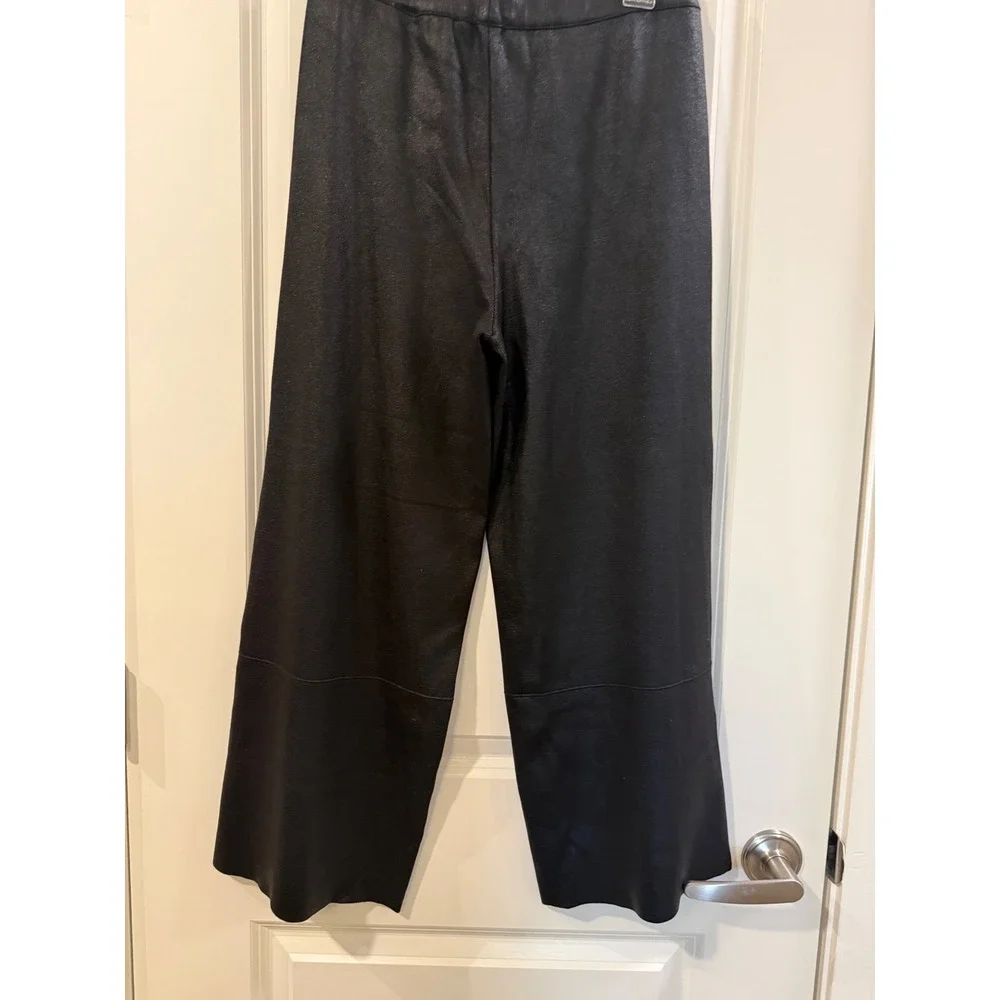 Zara Womens Black Faux Leather Wide Leg Cropped Pants High Rise Size M - Picture 2 of 7